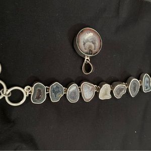 Charles Albert Geode Druzy sterling silver bracelet and pendant.